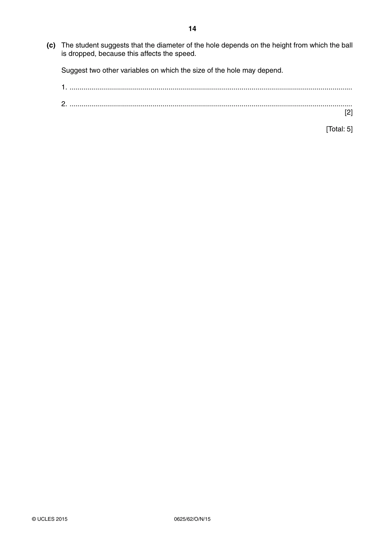 Cambridge IGCSE Physics 0625 2015 Oct/Nov Paper 6 · Variant 2 question paper, page 14 of 16