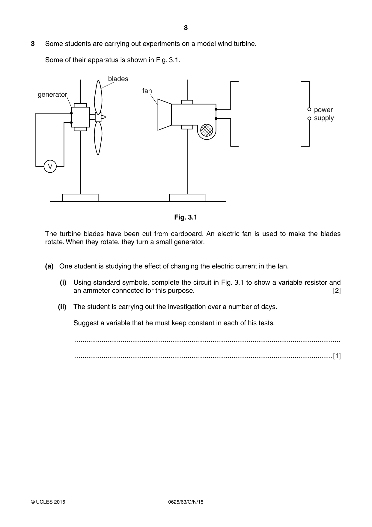 Cambridge IGCSE Physics 0625 2015 Oct/Nov Paper 6 · Variant 3 question paper, page 8 of 20