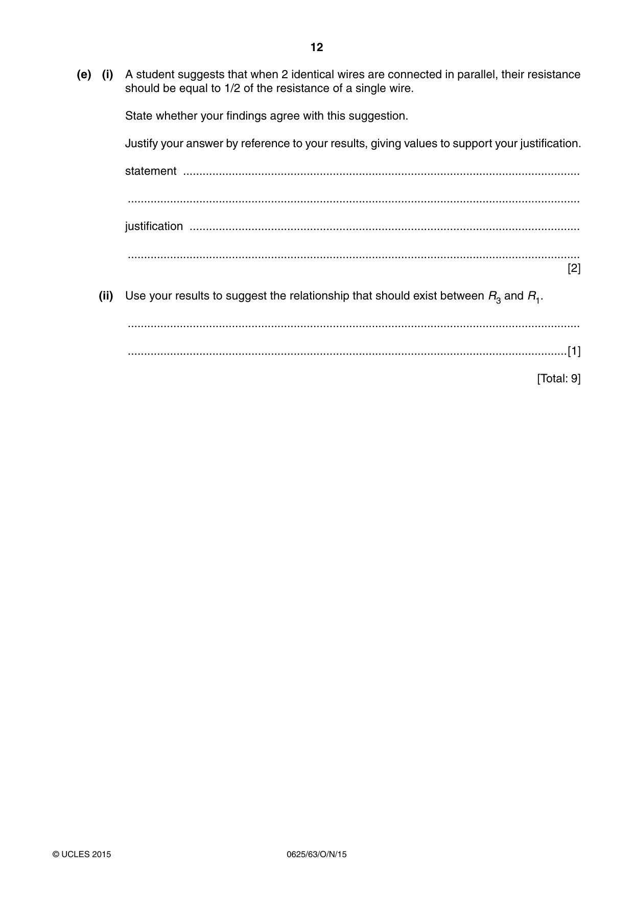 Cambridge IGCSE Physics 0625 2015 Oct/Nov Paper 6 · Variant 3 question paper, page 12 of 20