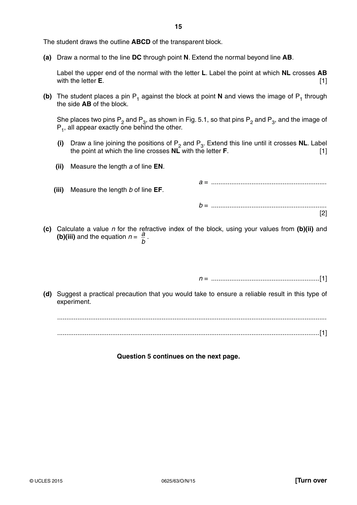 Cambridge IGCSE Physics 0625 2015 Oct/Nov Paper 6 · Variant 3 question paper, page 15 of 20