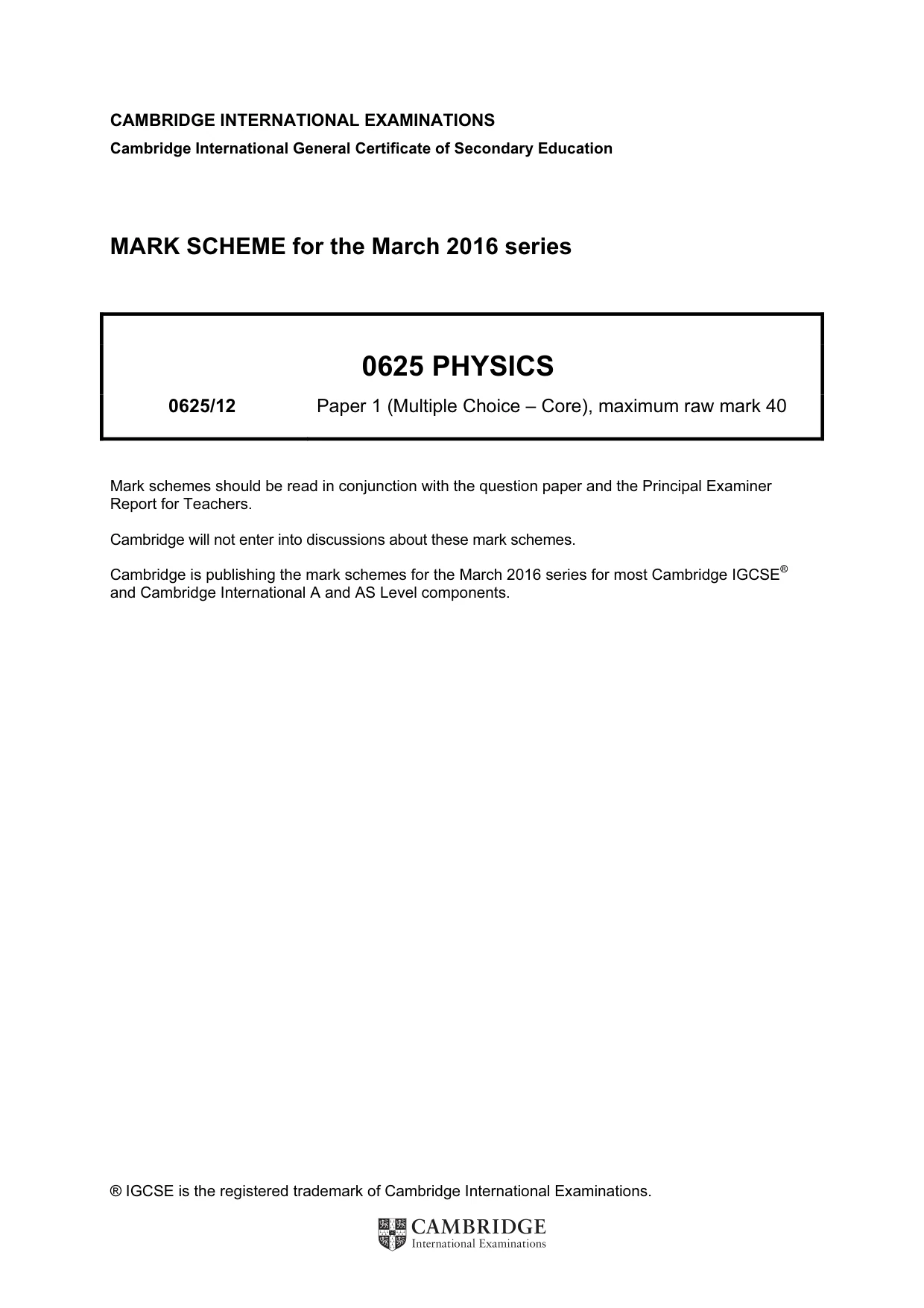 Mark scheme, page 1 of 2