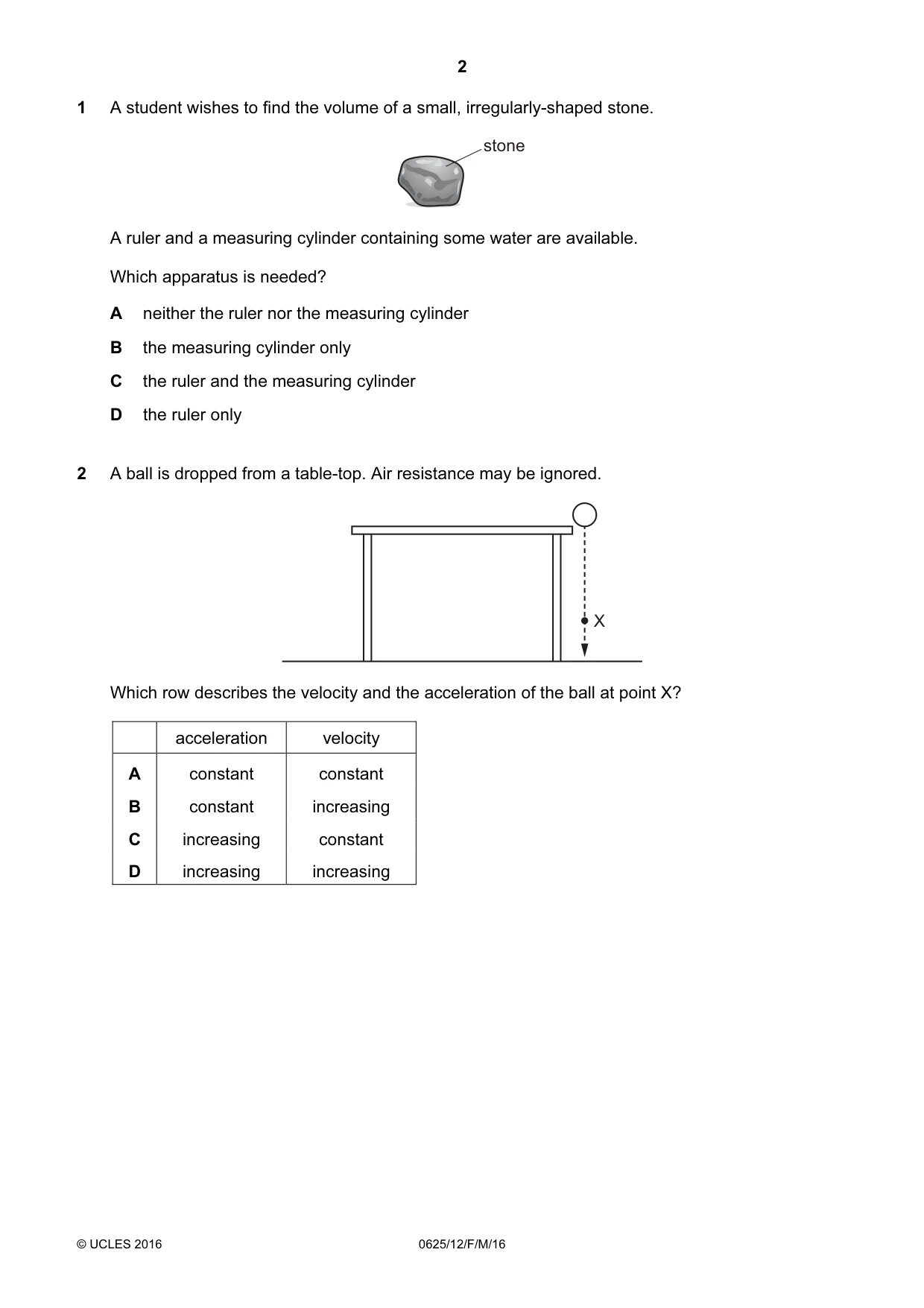 Cambridge IGCSE Physics 0625 2016 Feb/March Paper 1 · Variant 2 question paper, page 2 of 20