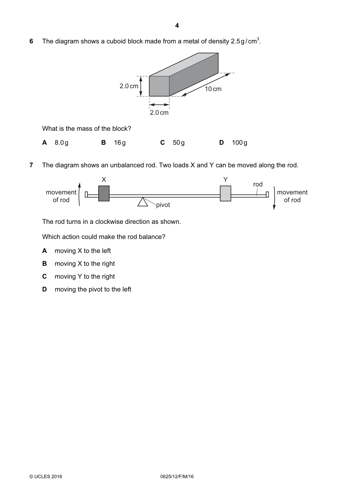 Cambridge IGCSE Physics 0625 2016 Feb/March Paper 1 · Variant 2 question paper, page 4 of 20