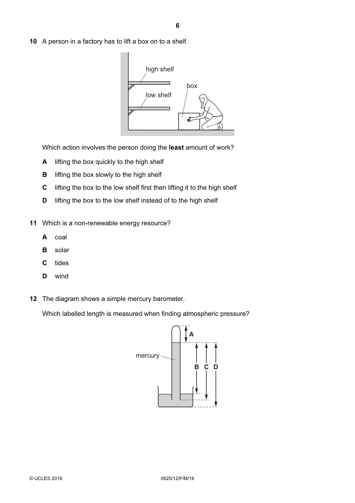 Cambridge IGCSE Physics 0625 2016 Feb/March Paper 1 · Variant 2 question paper, page 6 of 20