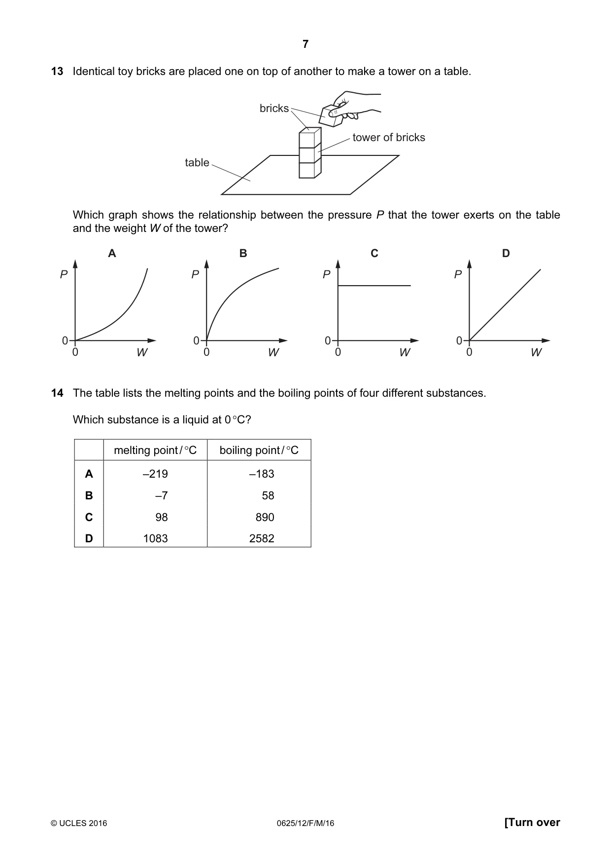 Cambridge IGCSE Physics 0625 2016 Feb/March Paper 1 · Variant 2 question paper, page 7 of 20