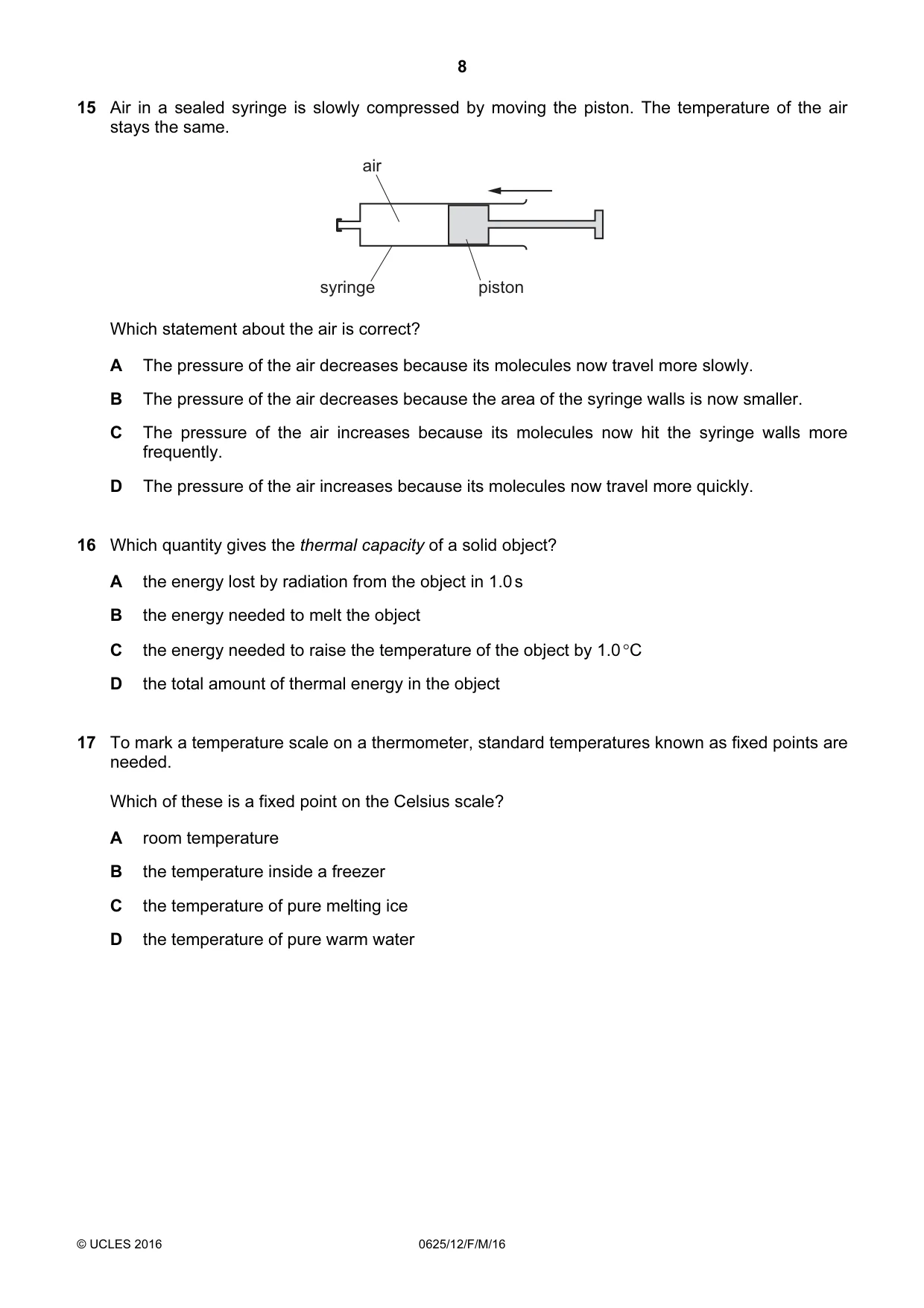 Cambridge IGCSE Physics 0625 2016 Feb/March Paper 1 · Variant 2 question paper, page 8 of 20