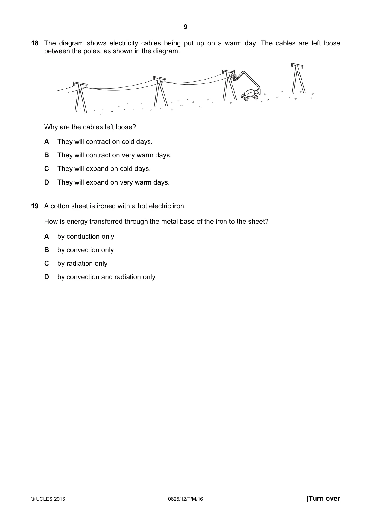 Cambridge IGCSE Physics 0625 2016 Feb/March Paper 1 · Variant 2 question paper, page 9 of 20
