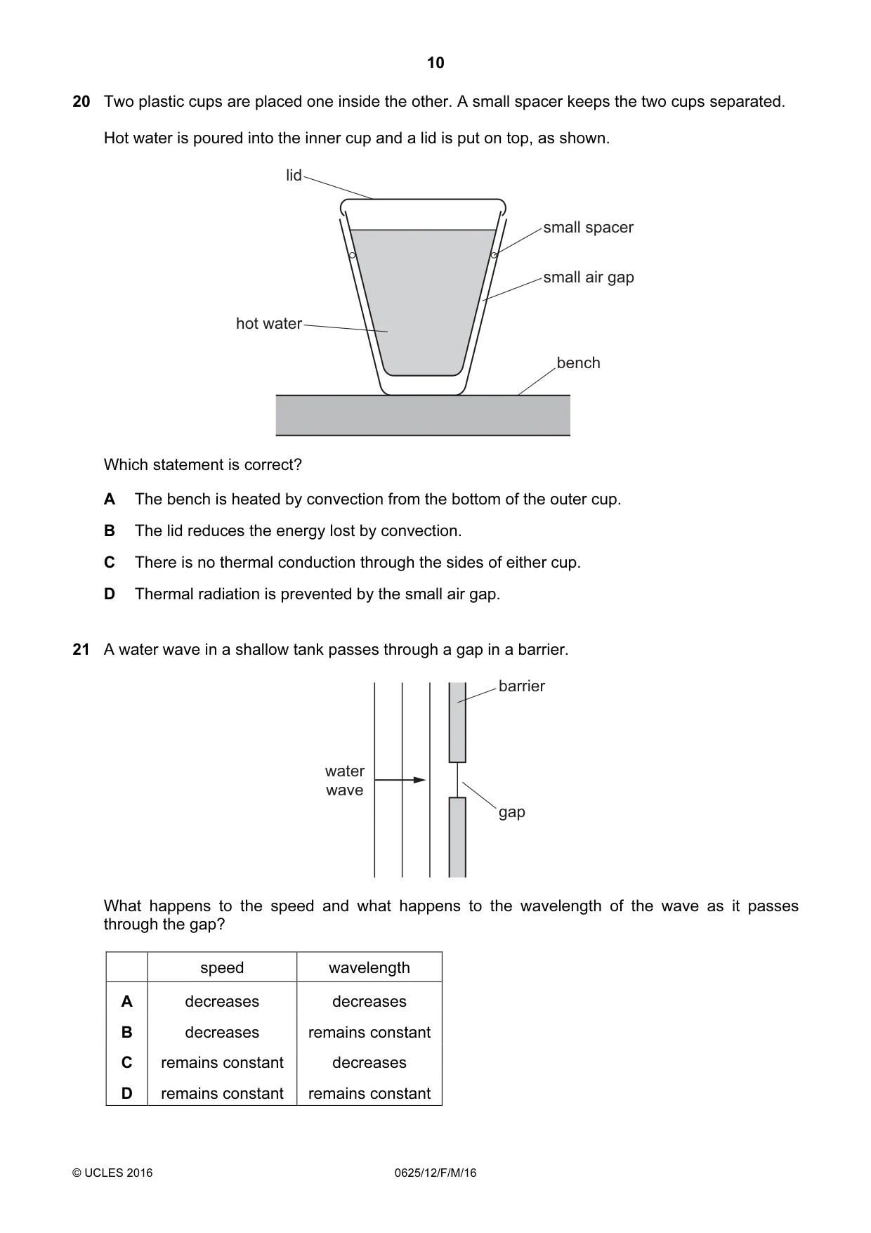 Cambridge IGCSE Physics 0625 2016 Feb/March Paper 1 · Variant 2 question paper, page 10 of 20