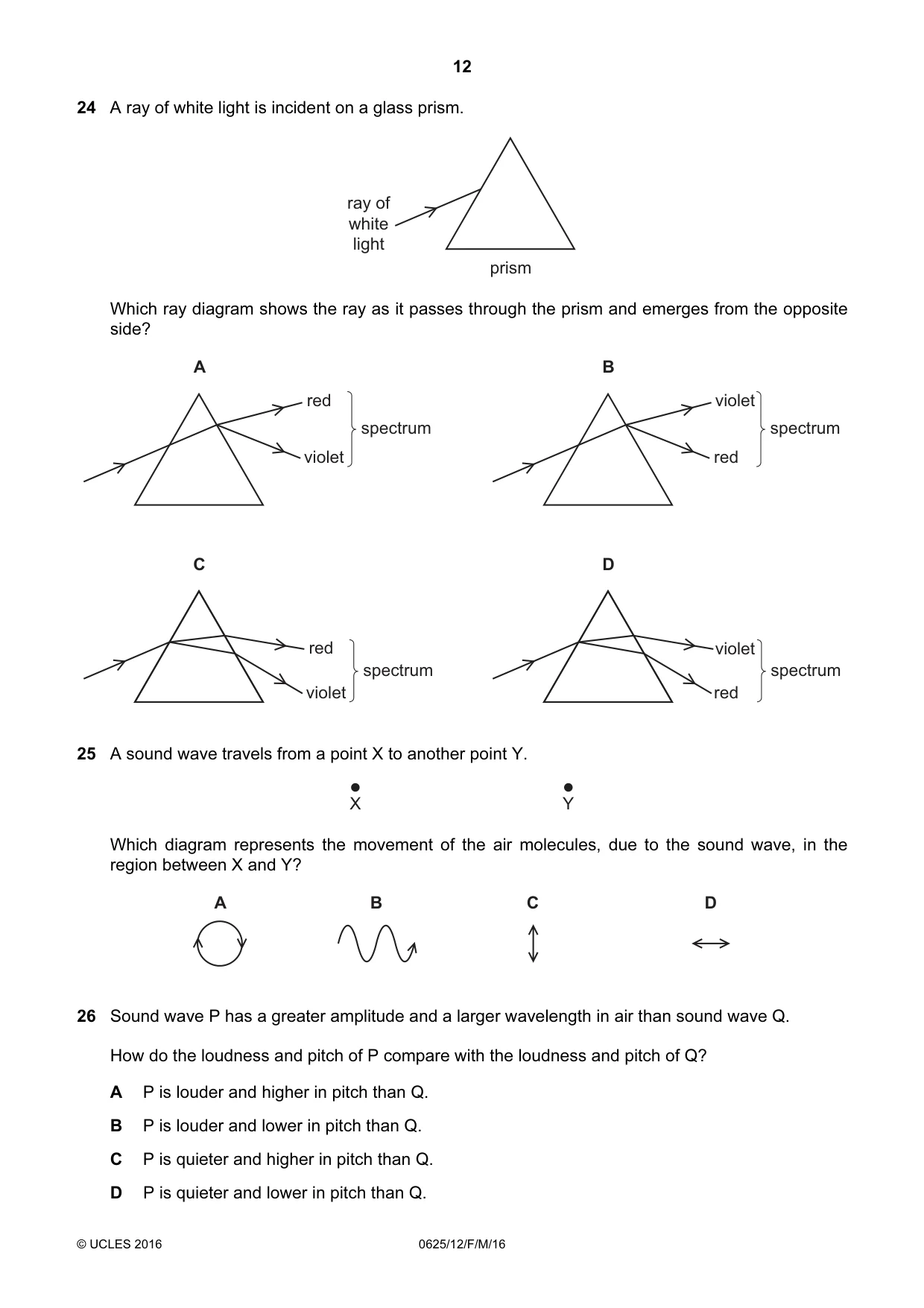 Cambridge IGCSE Physics 0625 2016 Feb/March Paper 1 · Variant 2 question paper, page 12 of 20