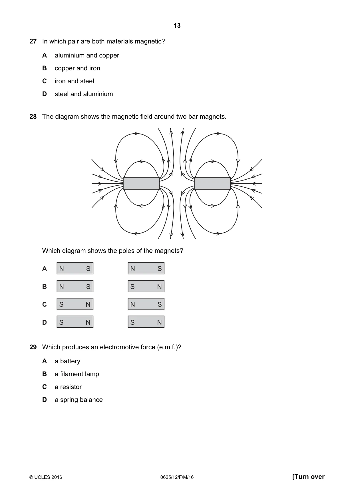 Cambridge IGCSE Physics 0625 2016 Feb/March Paper 1 · Variant 2 question paper, page 13 of 20