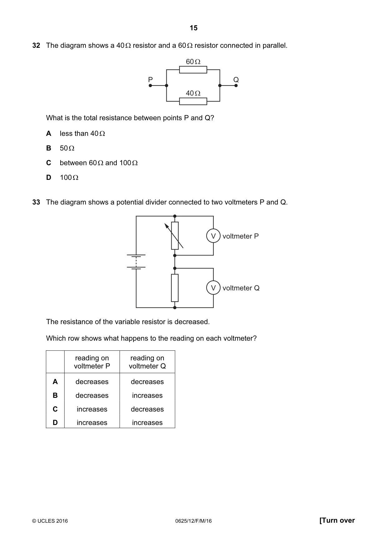 Cambridge IGCSE Physics 0625 2016 Feb/March Paper 1 · Variant 2 question paper, page 15 of 20