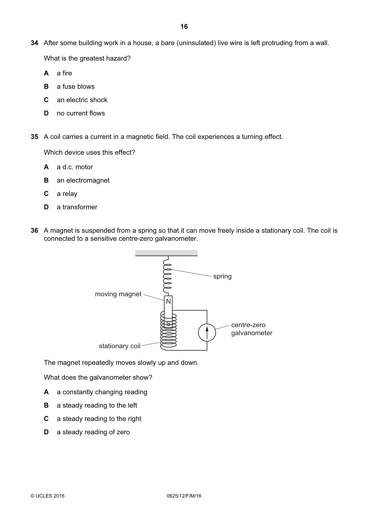 Cambridge IGCSE Physics 0625 2016 Feb/March Paper 1 · Variant 2 question paper, page 16 of 20