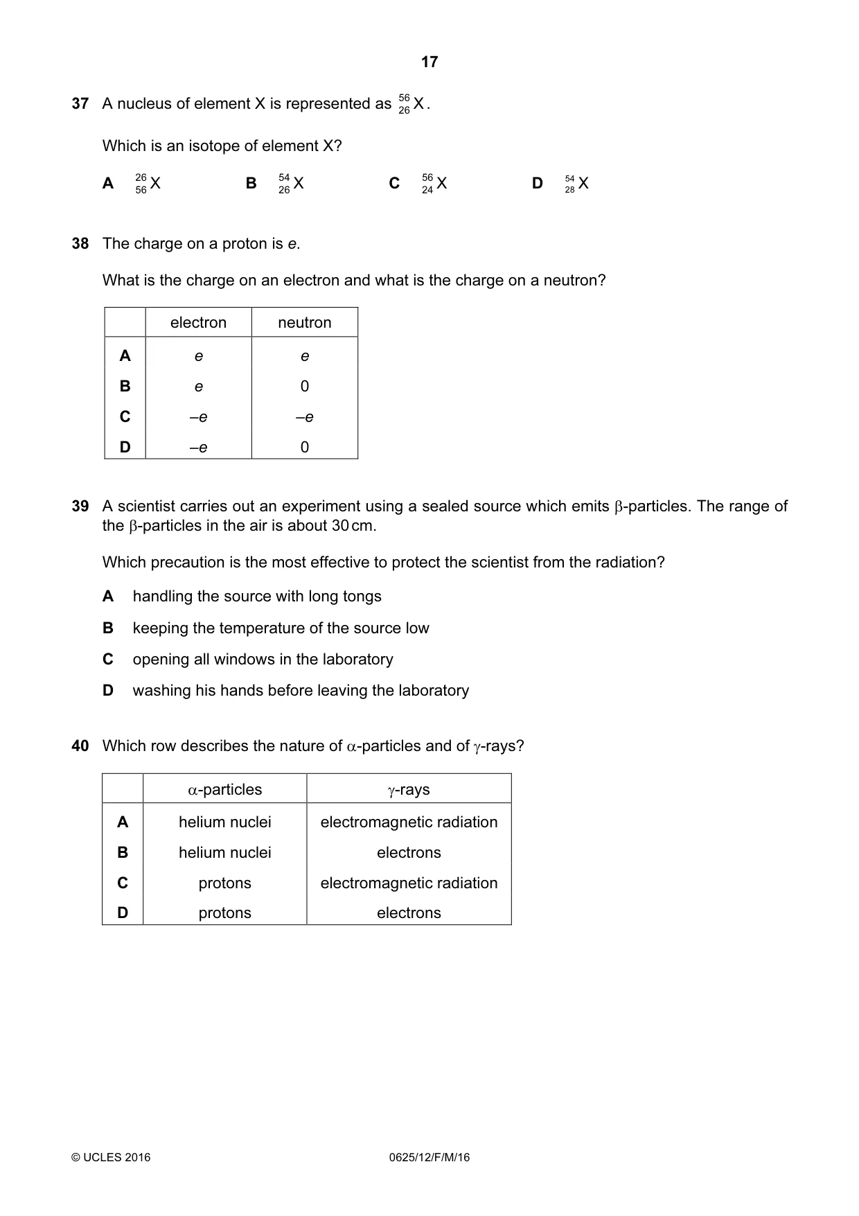 Cambridge IGCSE Physics 0625 2016 Feb/March Paper 1 · Variant 2 question paper, page 17 of 20
