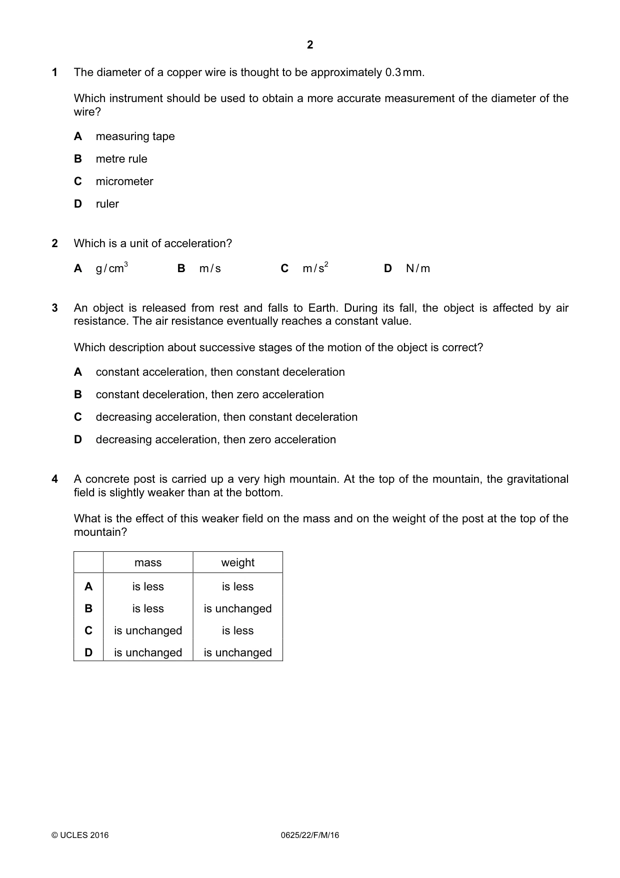 Cambridge IGCSE Physics 0625 2016 Feb/March Paper 2 · Variant 2 question paper, page 2 of 20
