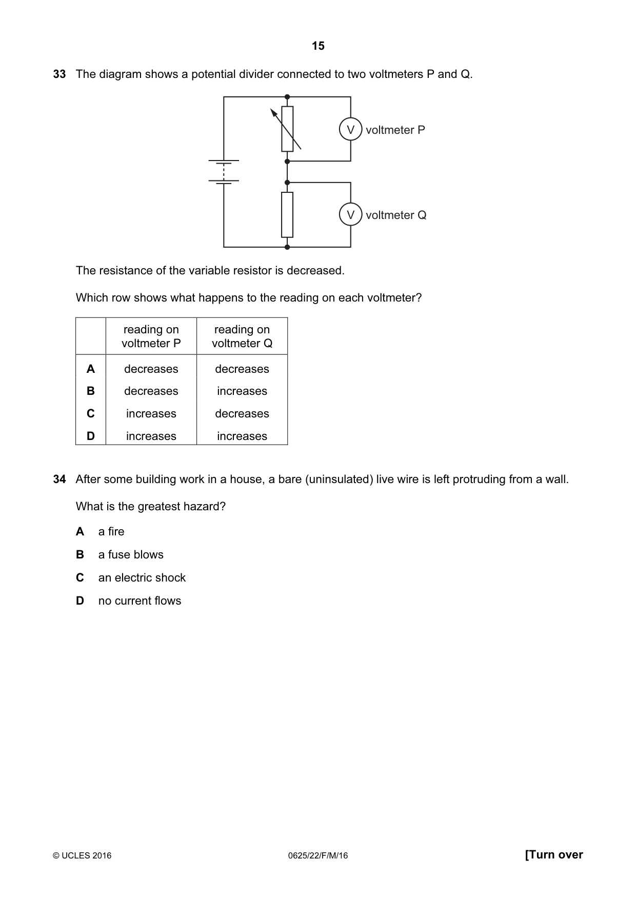 Cambridge IGCSE Physics 0625 2016 Feb/March Paper 2 · Variant 2 question paper, page 15 of 20