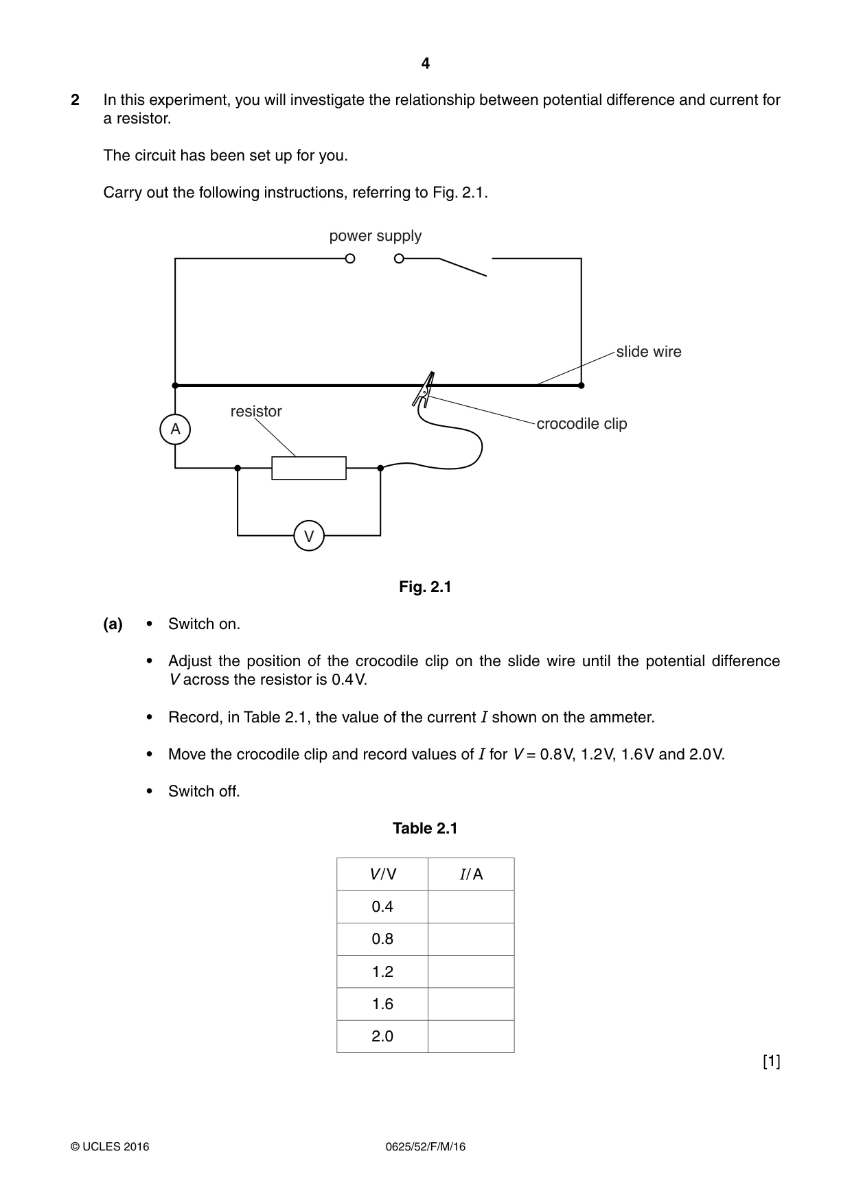 Cambridge IGCSE Physics 0625 2016 Feb/March Paper 5 · Variant 2 question paper, page 4 of 12