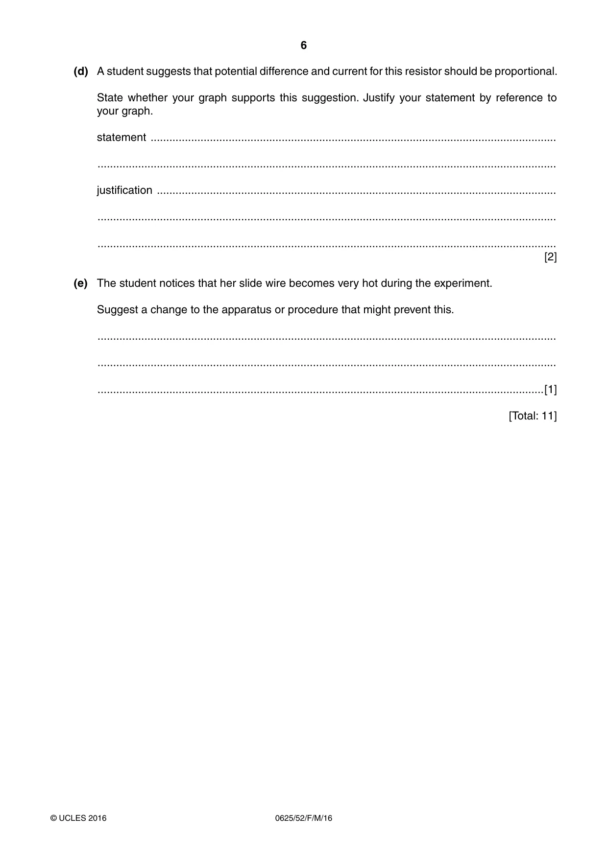 Cambridge IGCSE Physics 0625 2016 Feb/March Paper 5 · Variant 2 question paper, page 6 of 12