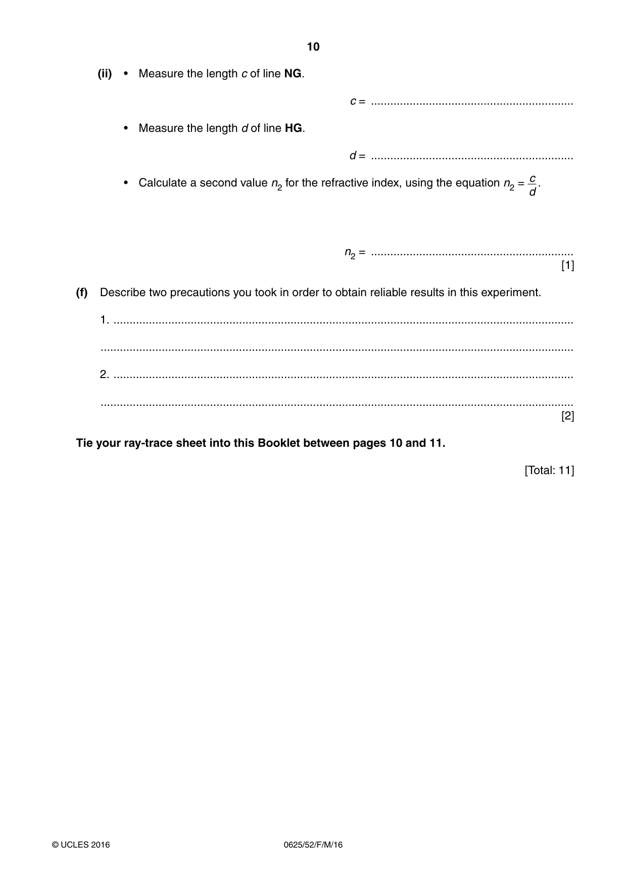 Cambridge IGCSE Physics 0625 2016 Feb/March Paper 5 · Variant 2 question paper, page 10 of 12