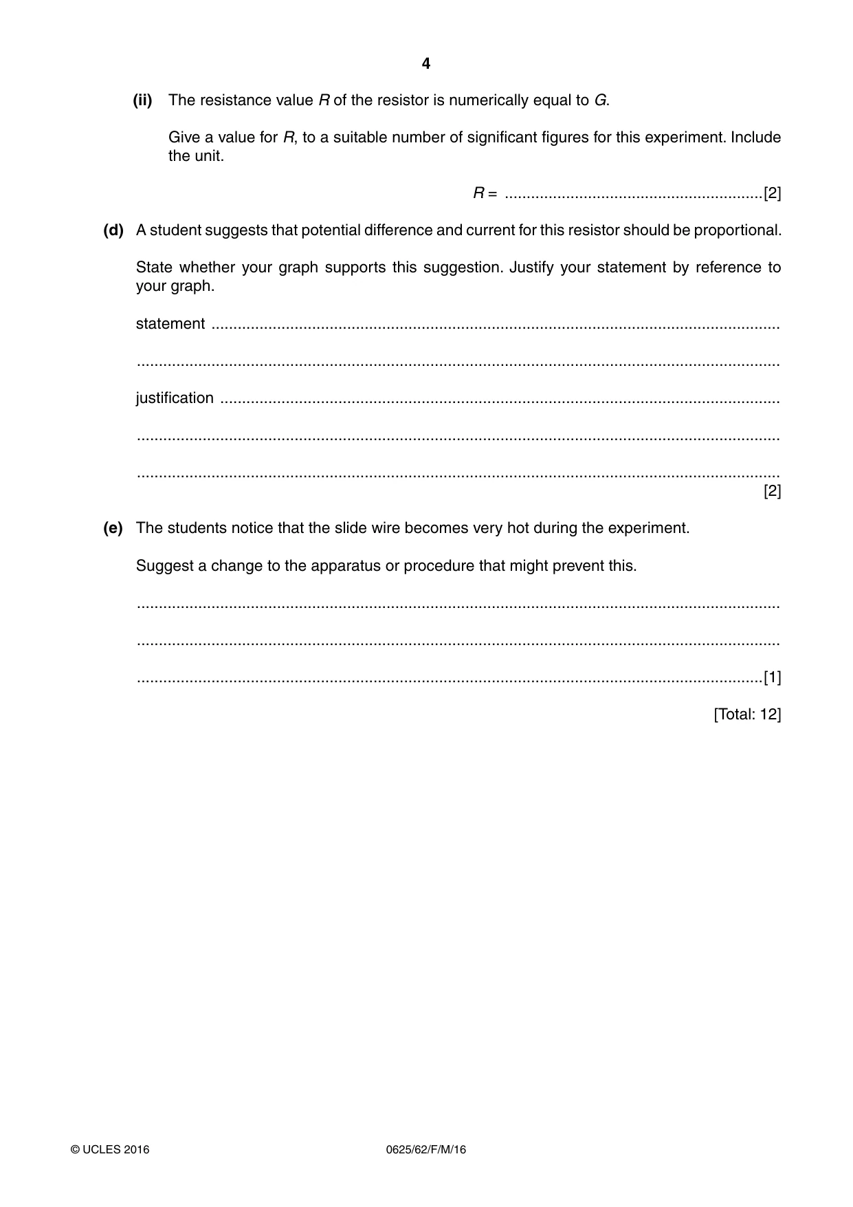 Cambridge IGCSE Physics 0625 2016 Feb/March Paper 6 · Variant 2 question paper, page 4 of 12