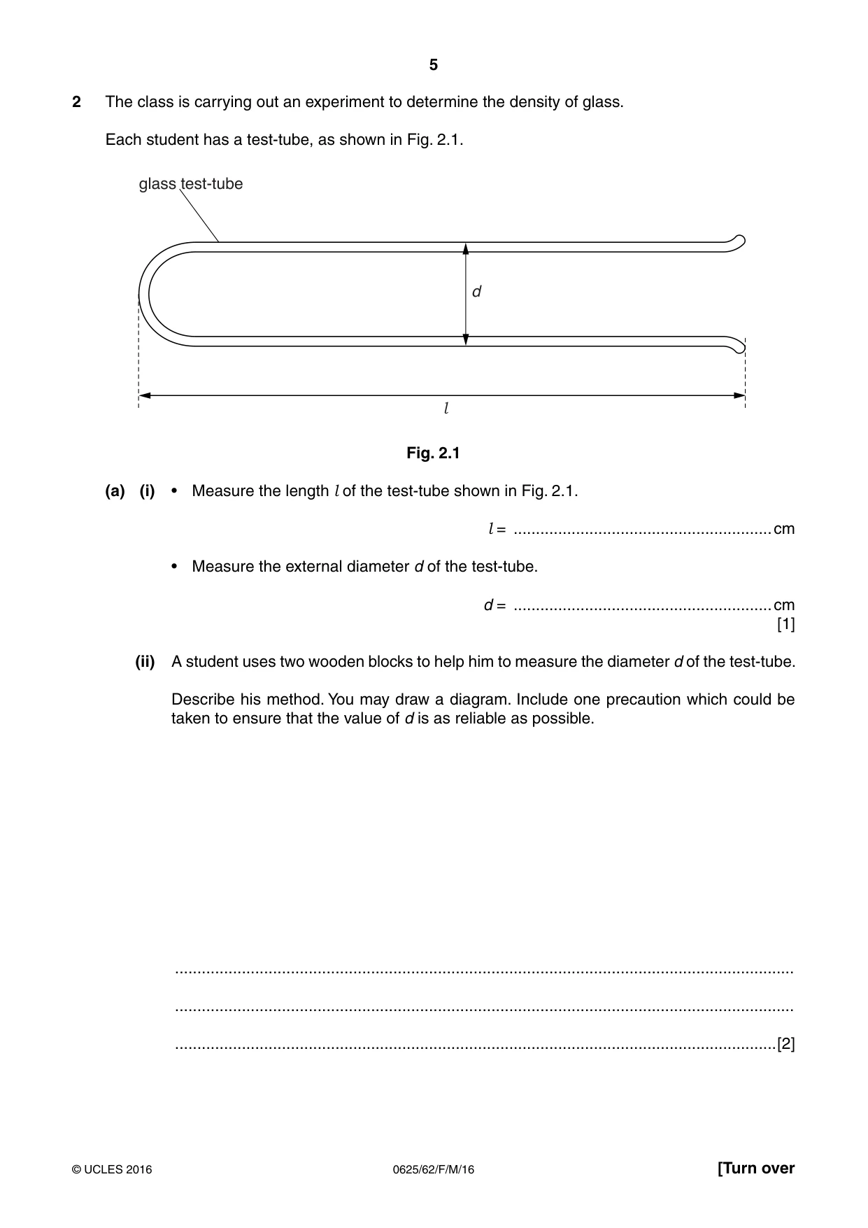 Cambridge IGCSE Physics 0625 2016 Feb/March Paper 6 · Variant 2 question paper, page 5 of 12
