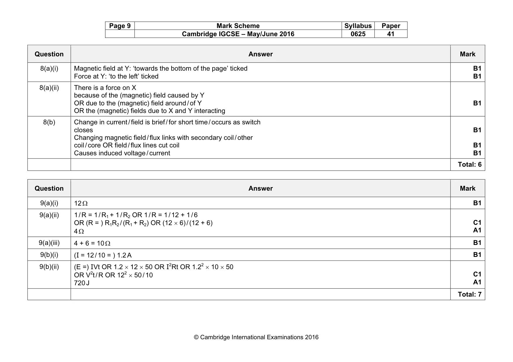 Mark scheme, page 9 of 11
