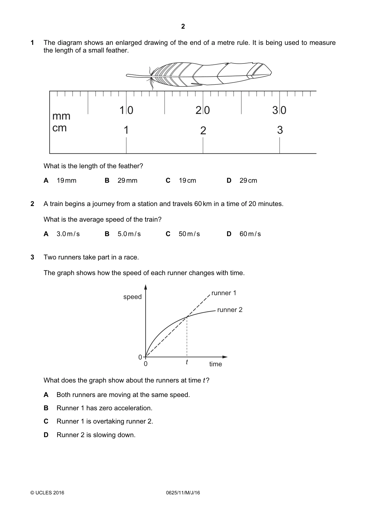 Cambridge IGCSE Physics 0625 2016 May/June Paper 1 · Variant 1 question paper, page 2 of 20
