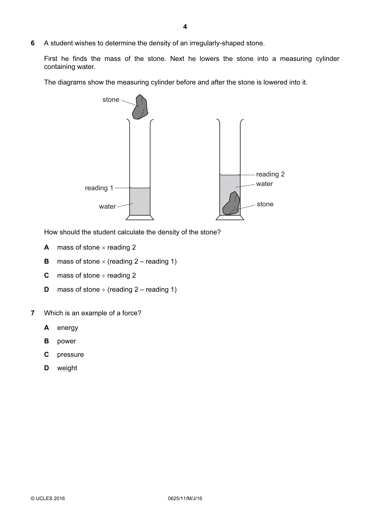 Cambridge IGCSE Physics 0625 2016 May/June Paper 1 · Variant 1 question paper, page 4 of 20
