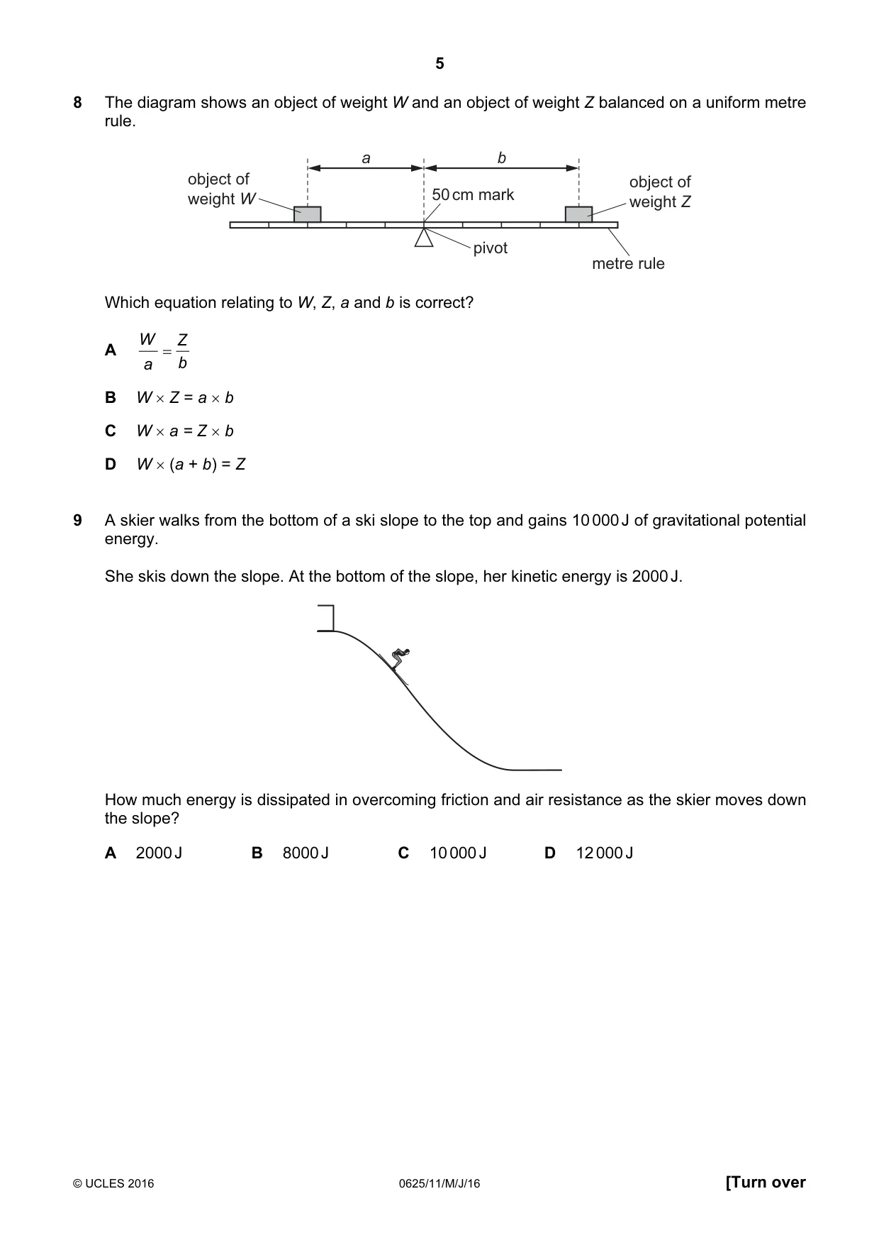 Cambridge IGCSE Physics 0625 2016 May/June Paper 1 · Variant 1 question paper, page 5 of 20