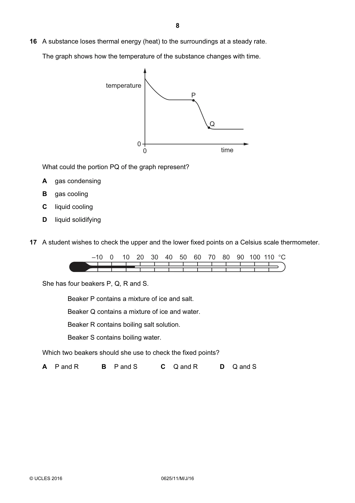 Cambridge IGCSE Physics 0625 2016 May/June Paper 1 · Variant 1 question paper, page 8 of 20