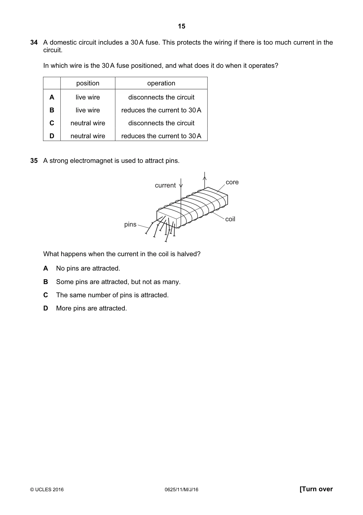 Cambridge IGCSE Physics 0625 2016 May/June Paper 1 · Variant 1 question paper, page 15 of 20