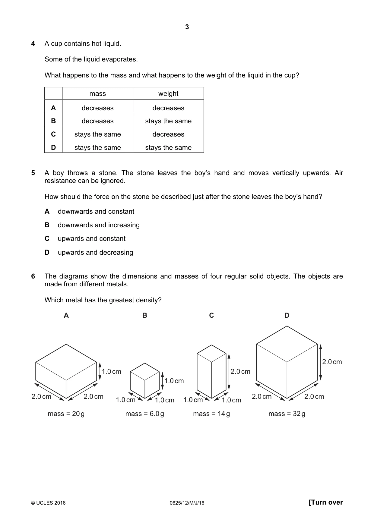 Cambridge IGCSE Physics 0625 2016 May/June Paper 1 · Variant 2 question paper, page 3 of 16