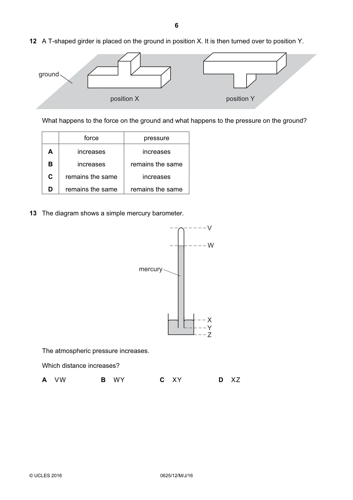 Cambridge IGCSE Physics 0625 2016 May/June Paper 1 · Variant 2 question paper, page 6 of 16