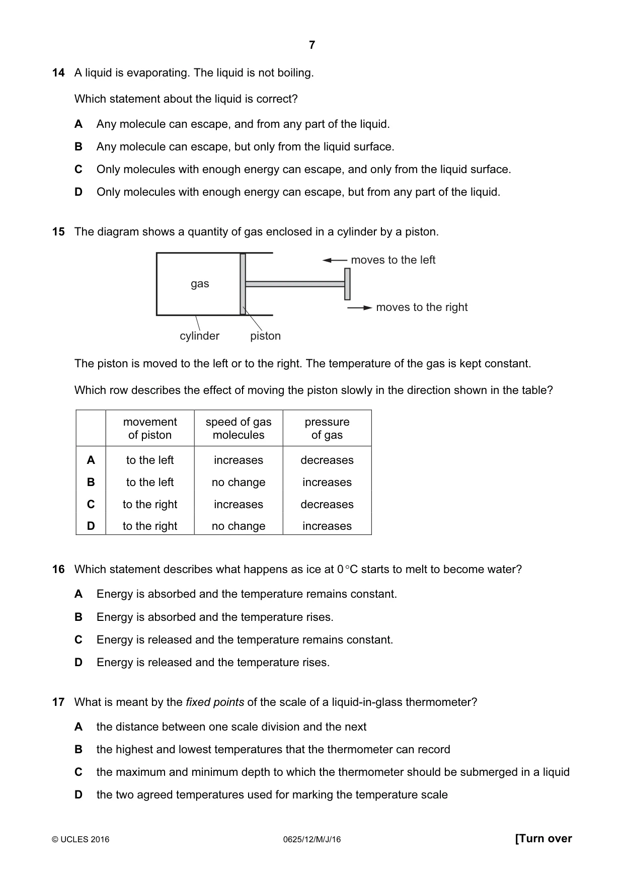 Cambridge IGCSE Physics 0625 2016 May/June Paper 1 · Variant 2 question paper, page 7 of 16