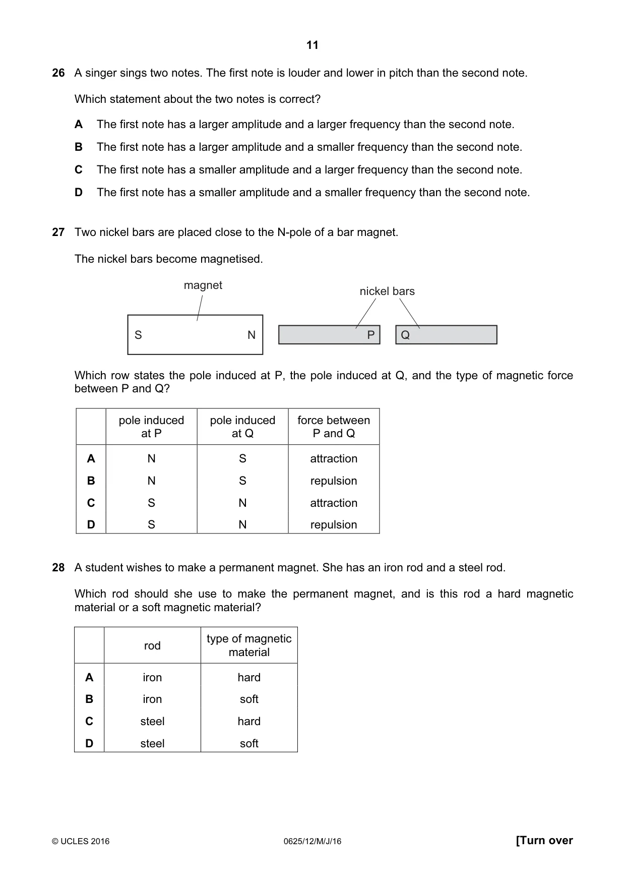 Cambridge IGCSE Physics 0625 2016 May/June Paper 1 · Variant 2 question paper, page 11 of 16