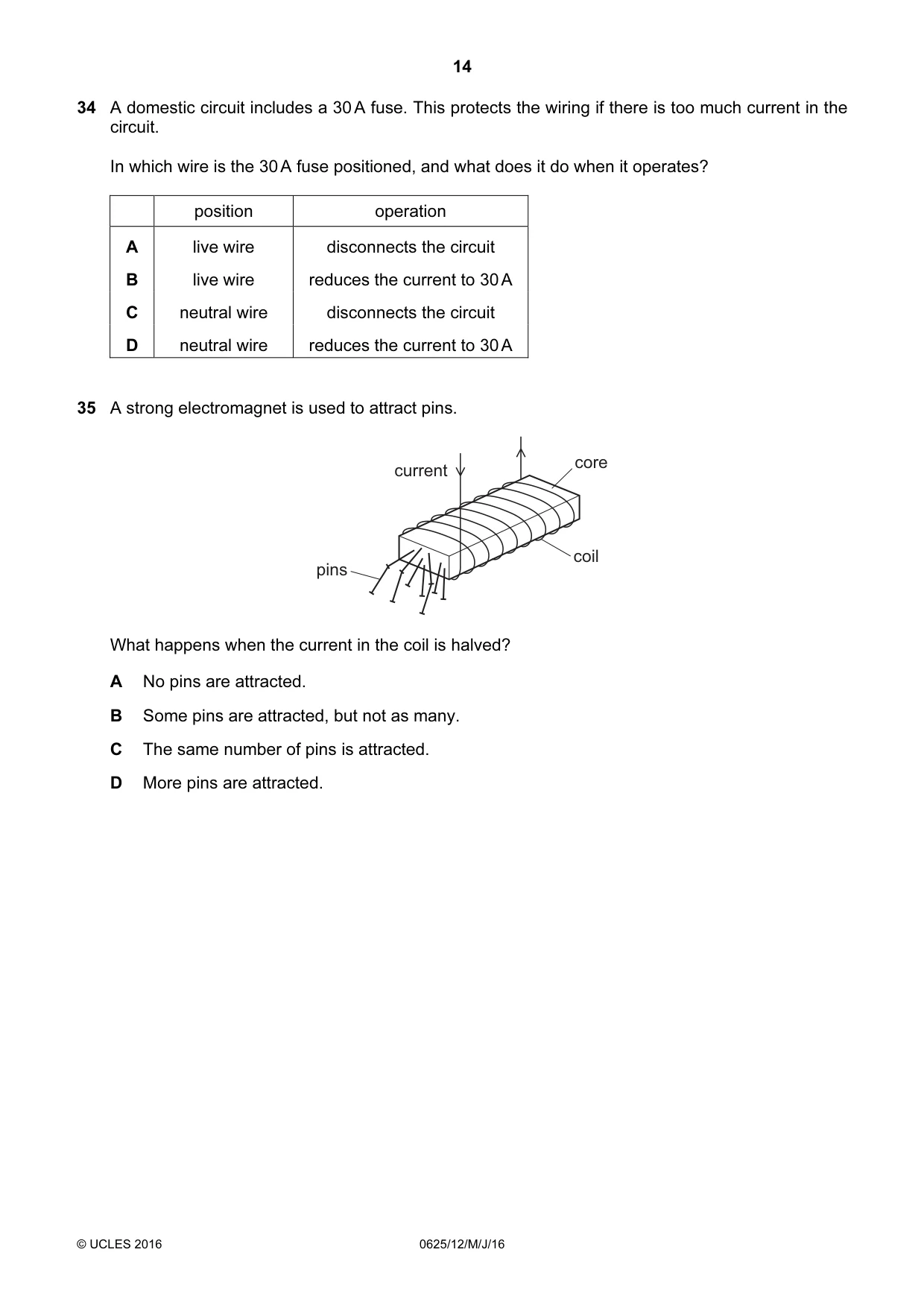 Cambridge IGCSE Physics 0625 2016 May/June Paper 1 · Variant 2 question paper, page 14 of 16