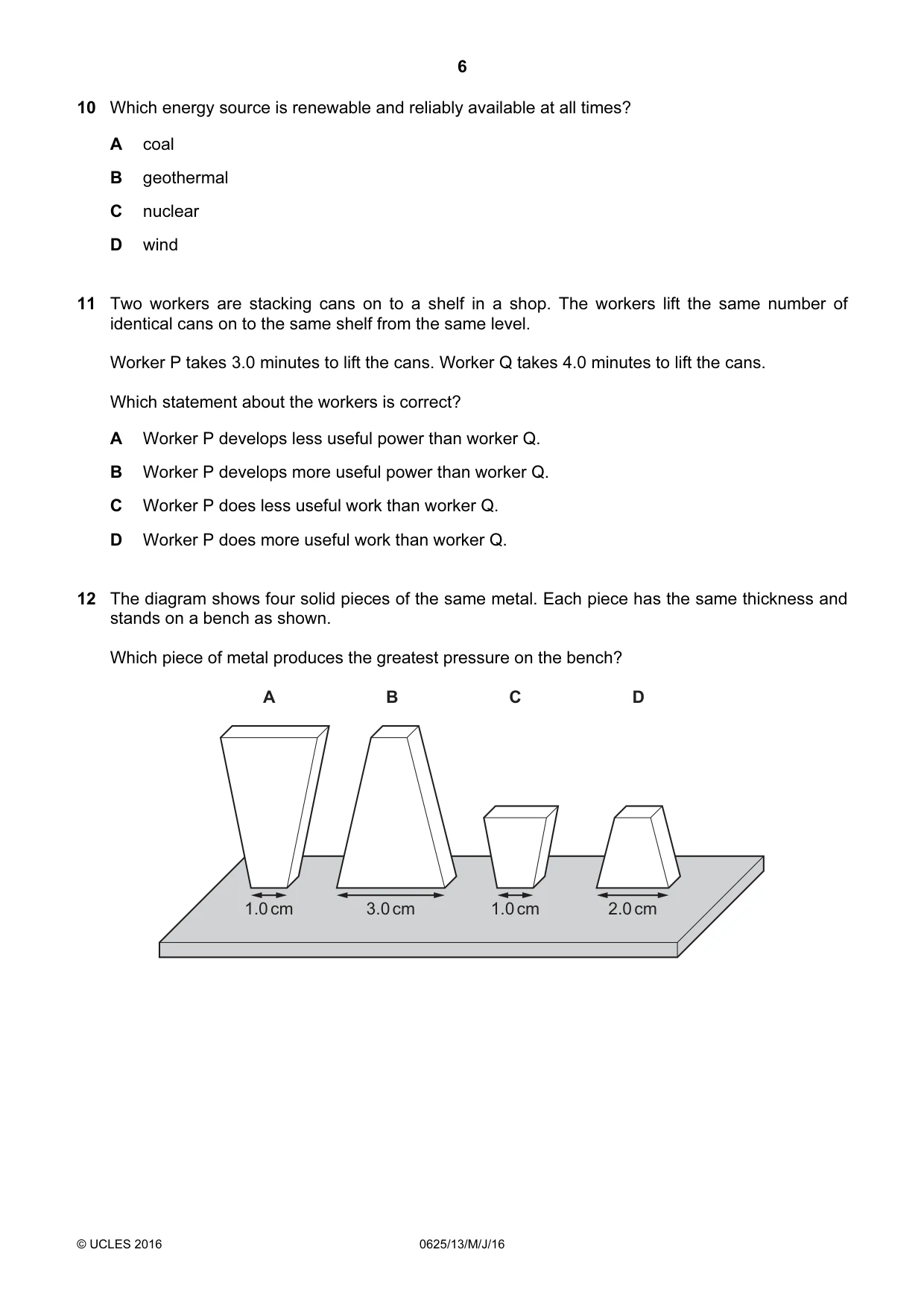 Cambridge IGCSE Physics 0625 2016 May/June Paper 1 · Variant 3 question paper, page 6 of 20