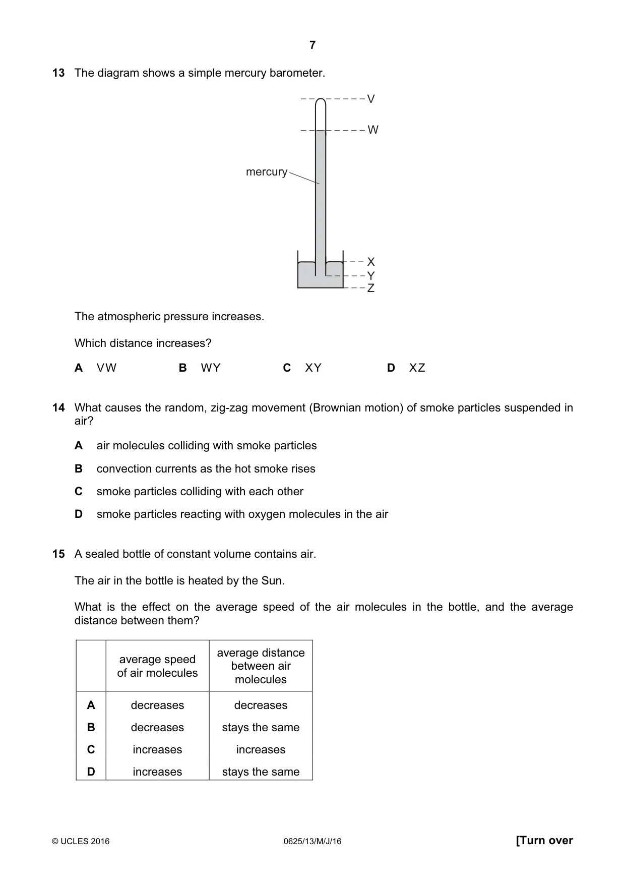 Cambridge IGCSE Physics 0625 2016 May/June Paper 1 · Variant 3 question paper, page 7 of 20