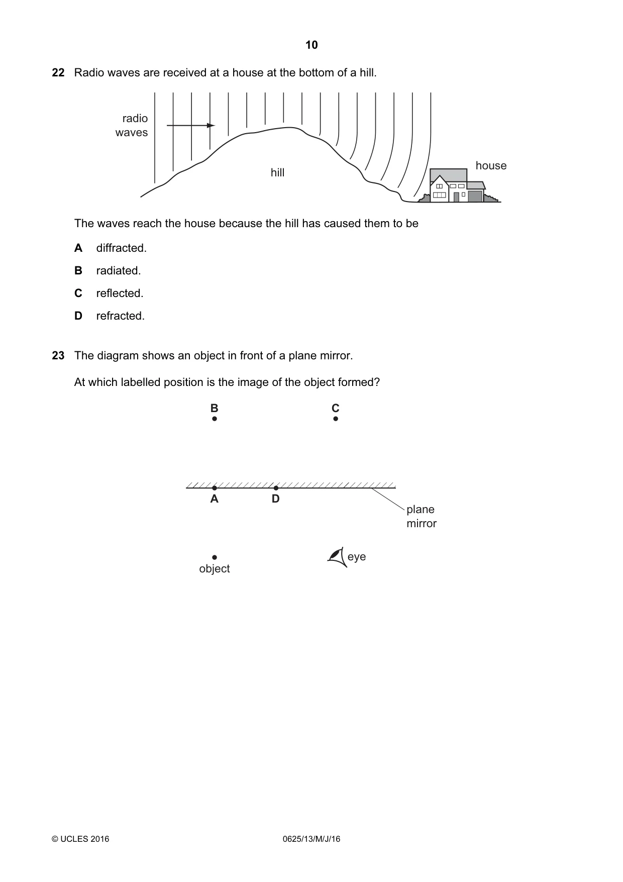 Cambridge IGCSE Physics 0625 2016 May/June Paper 1 · Variant 3 question paper, page 10 of 20