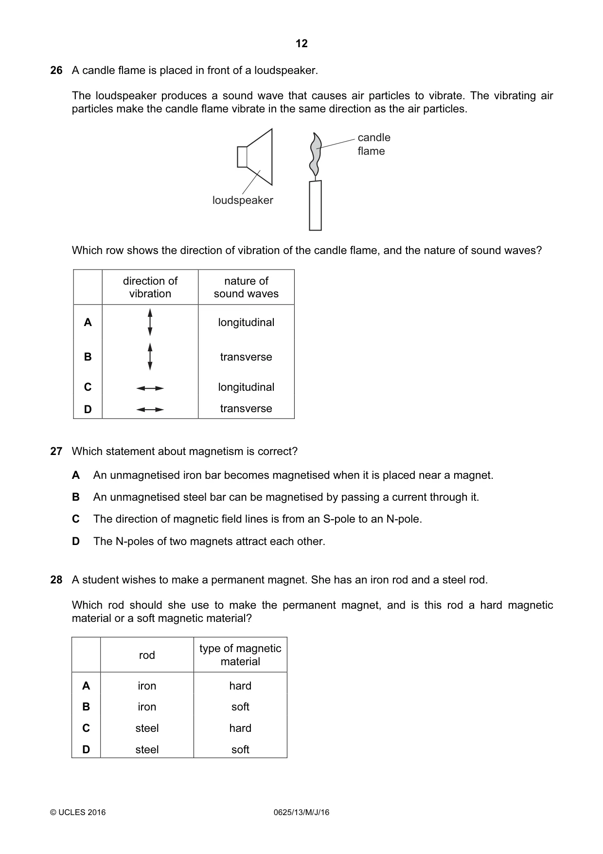 Cambridge IGCSE Physics 0625 2016 May/June Paper 1 · Variant 3 question paper, page 12 of 20