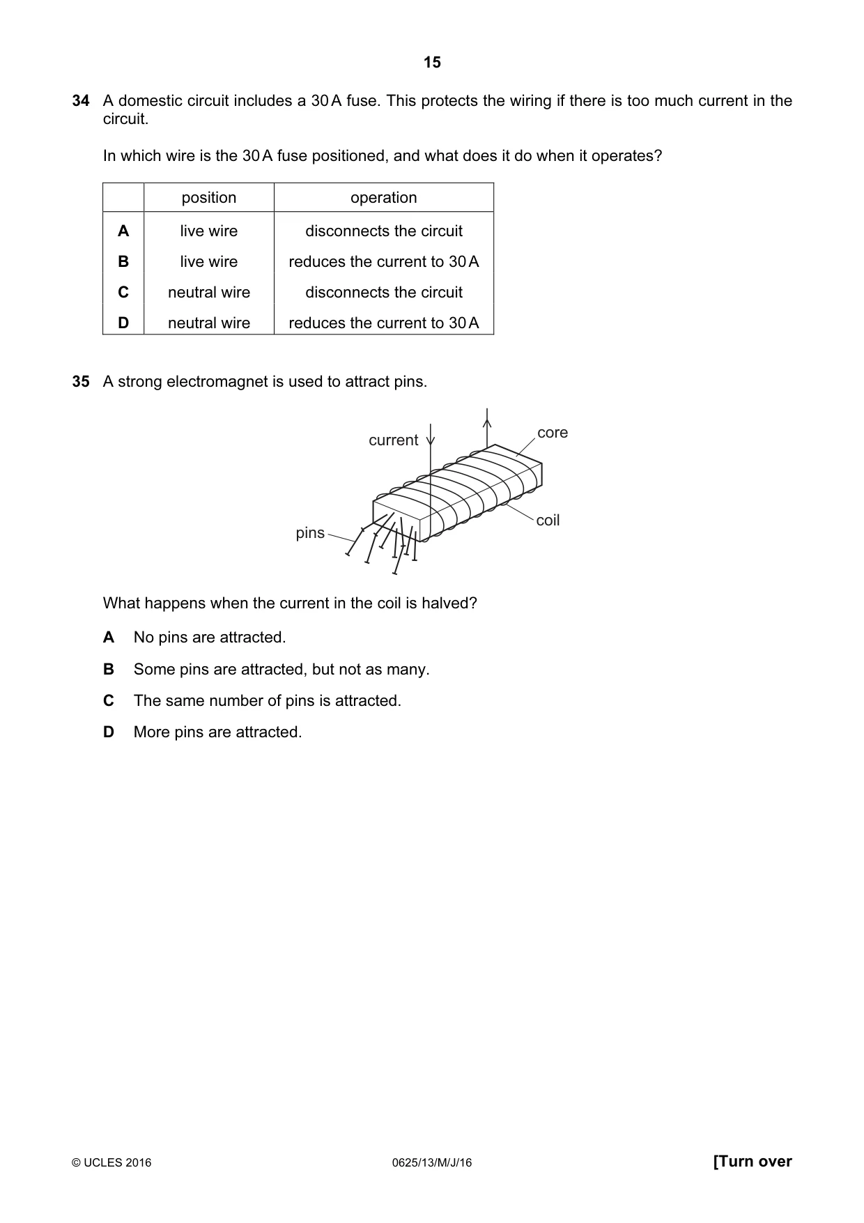Cambridge IGCSE Physics 0625 2016 May/June Paper 1 · Variant 3 question paper, page 15 of 20