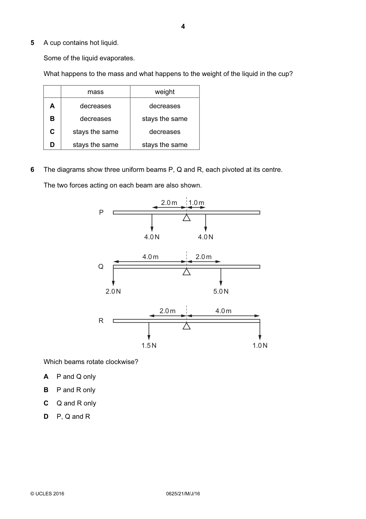 Cambridge IGCSE Physics 0625 2016 May/June Paper 2 · Variant 1 question paper, page 4 of 20