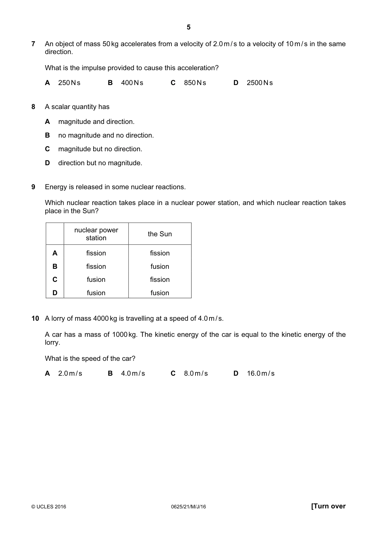 Cambridge IGCSE Physics 0625 2016 May/June Paper 2 · Variant 1 question paper, page 5 of 20