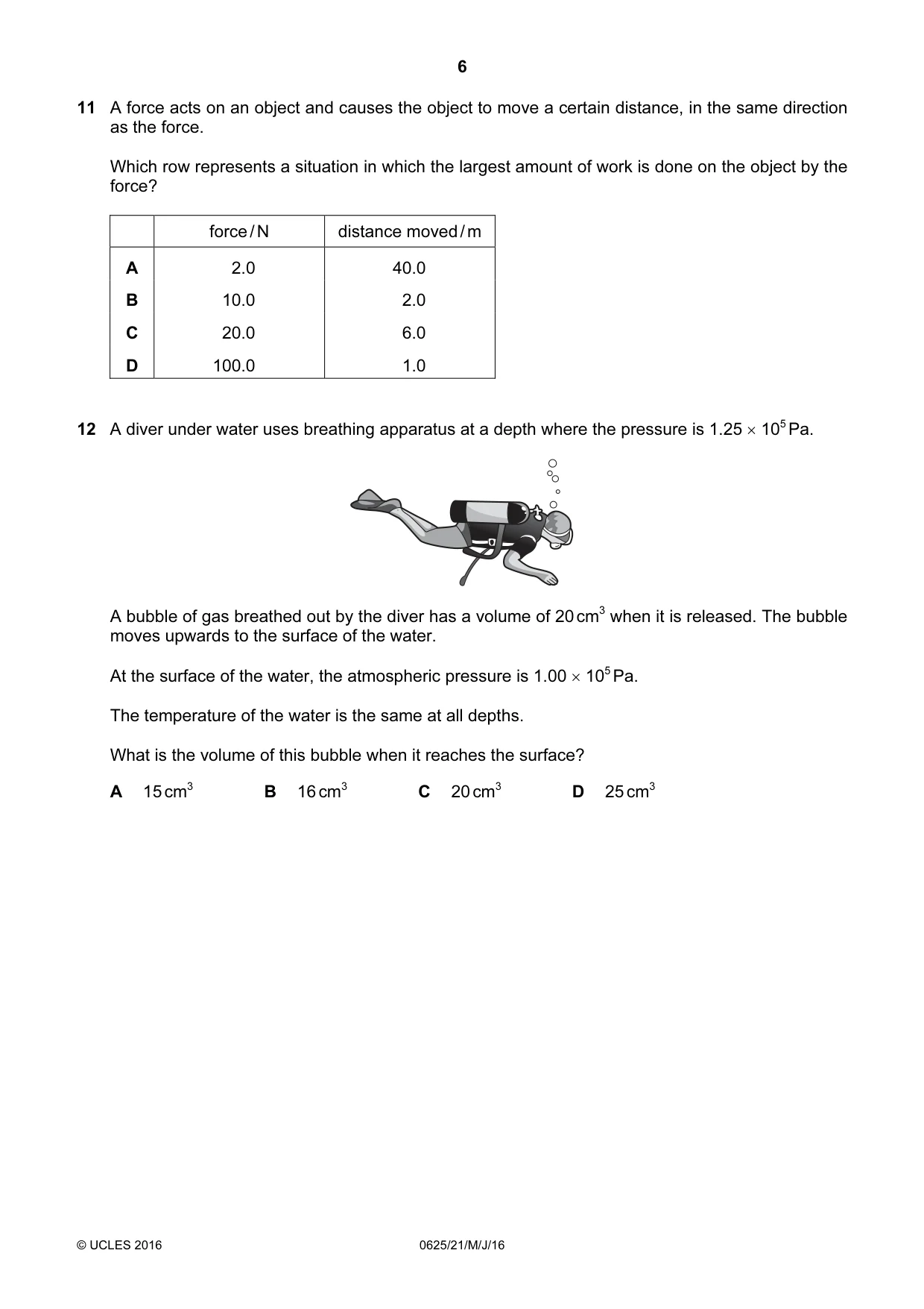 Cambridge IGCSE Physics 0625 2016 May/June Paper 2 · Variant 1 question paper, page 6 of 20