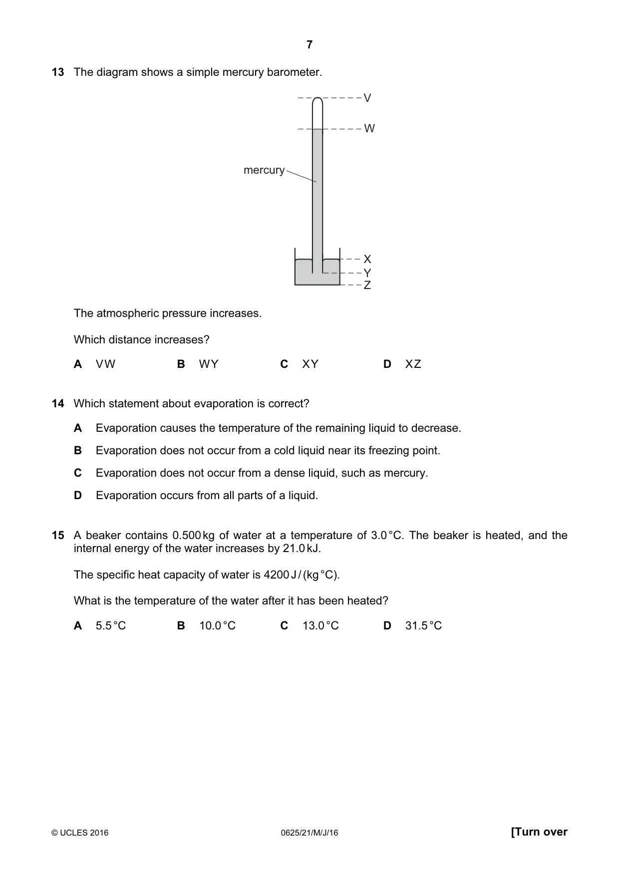 Cambridge IGCSE Physics 0625 2016 May/June Paper 2 · Variant 1 question paper, page 7 of 20