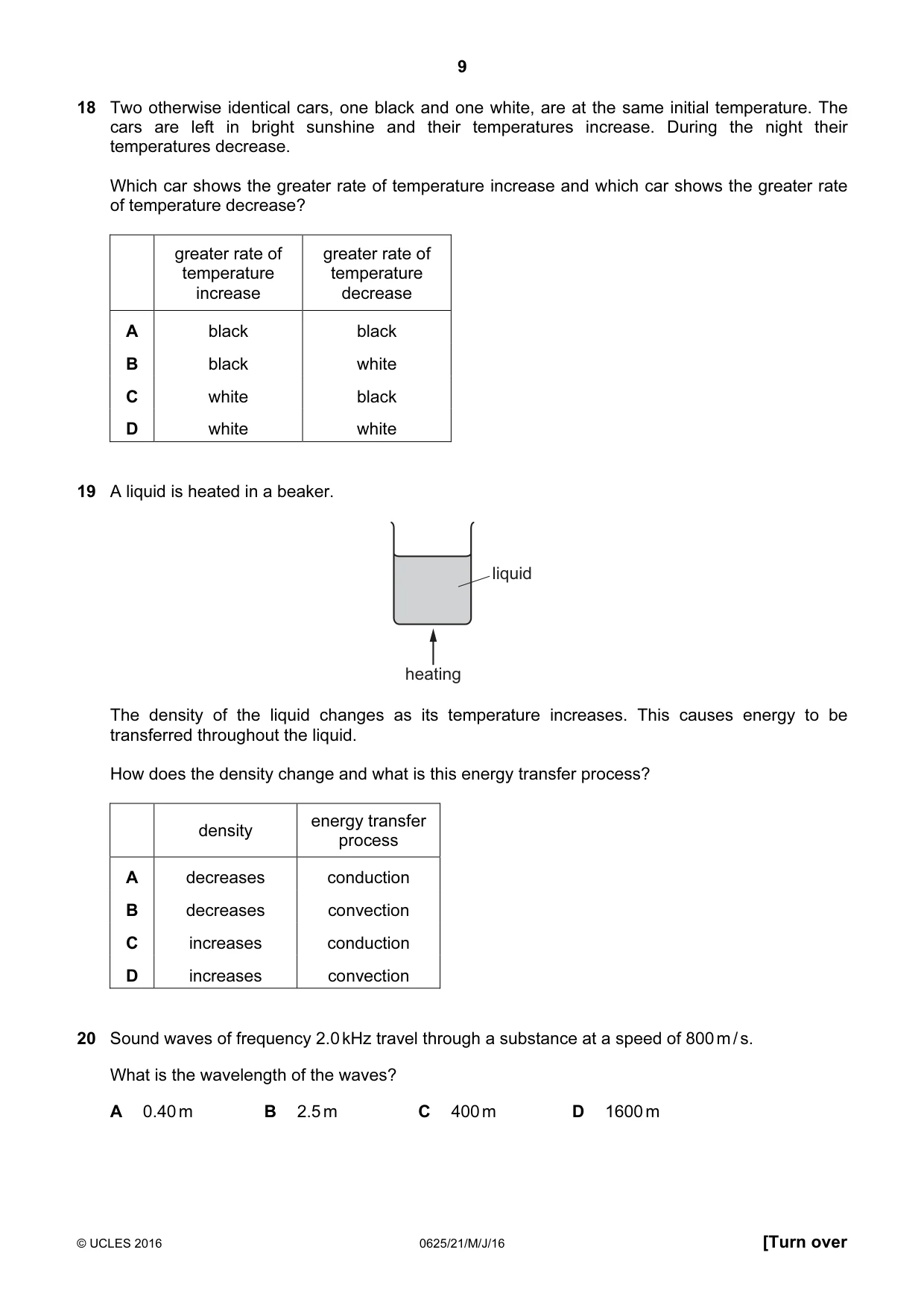 Cambridge IGCSE Physics 0625 2016 May/June Paper 2 · Variant 1 question paper, page 9 of 20