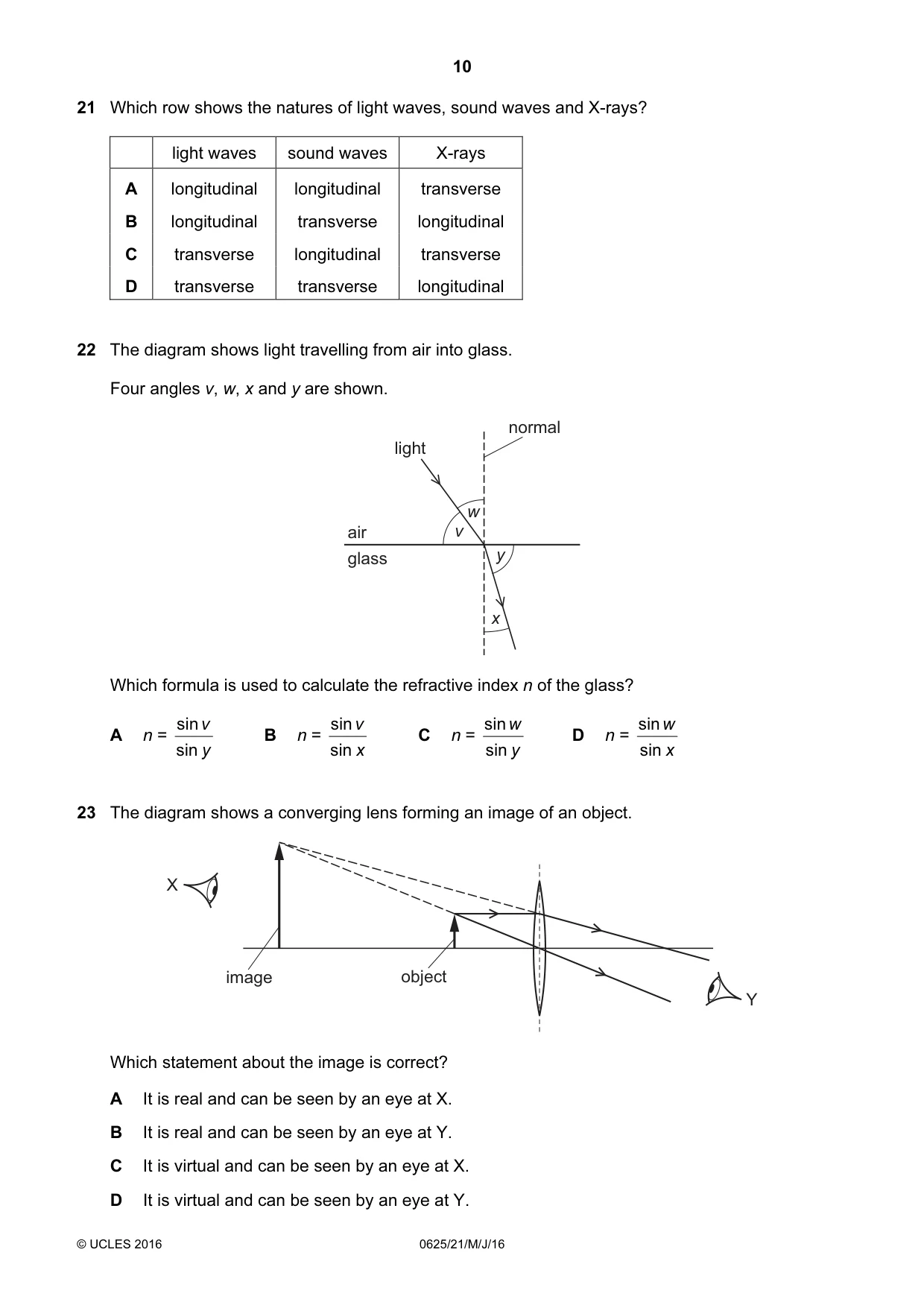 Cambridge IGCSE Physics 0625 2016 May/June Paper 2 · Variant 1 question paper, page 10 of 20