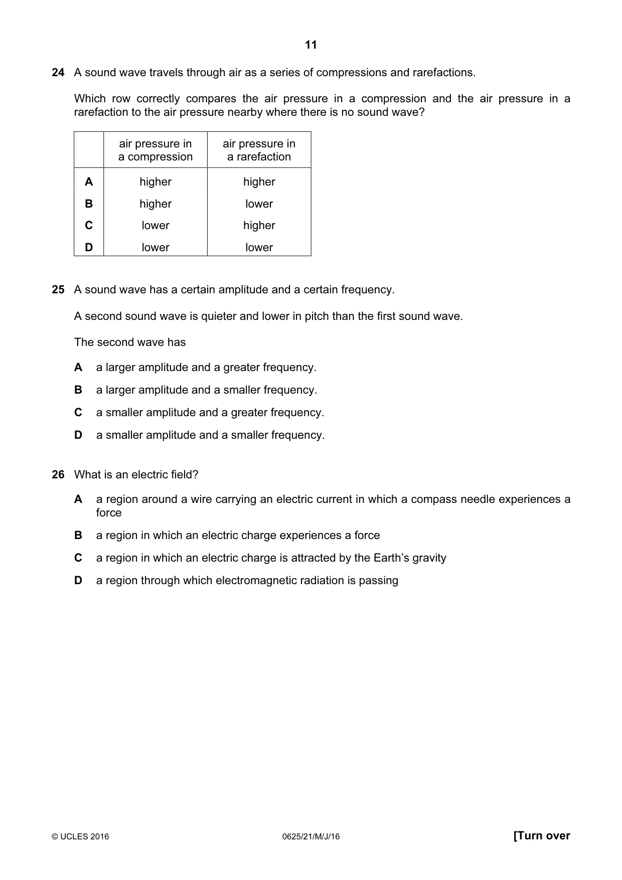 Cambridge IGCSE Physics 0625 2016 May/June Paper 2 · Variant 1 question paper, page 11 of 20