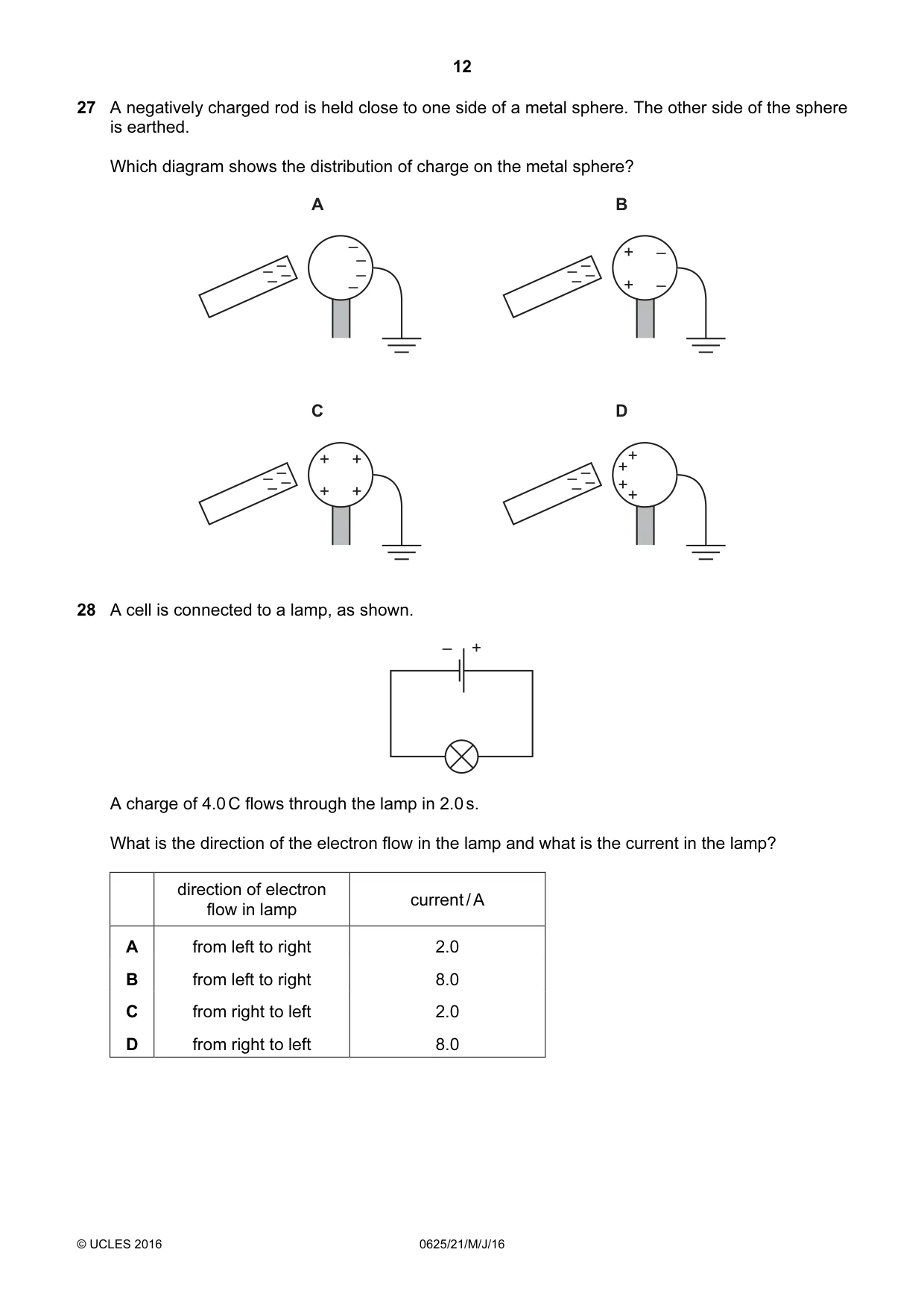 Cambridge IGCSE Physics 0625 2016 May/June Paper 2 · Variant 1 question paper, page 12 of 20