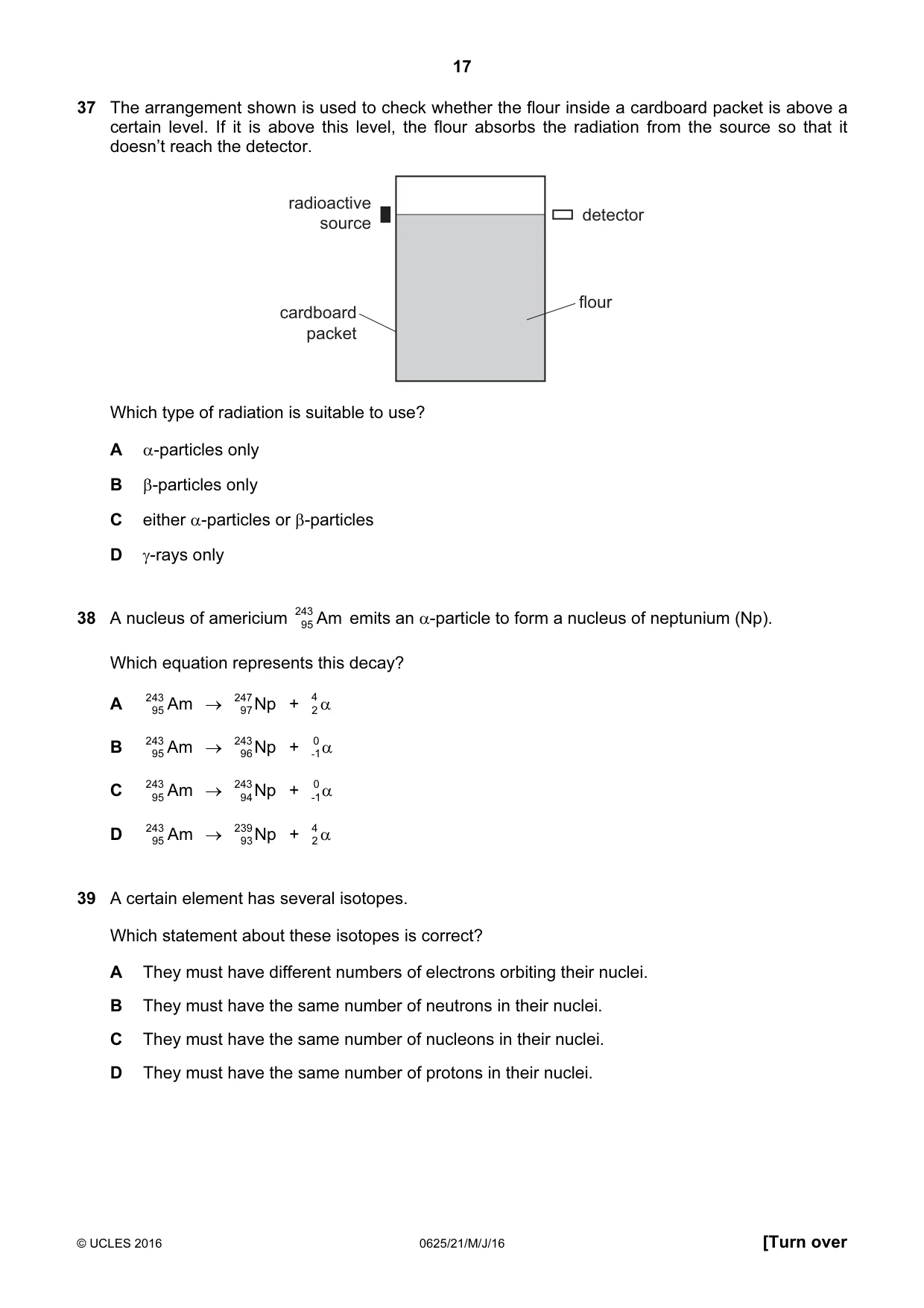 Cambridge IGCSE Physics 0625 2016 May/June Paper 2 · Variant 1 question paper, page 17 of 20