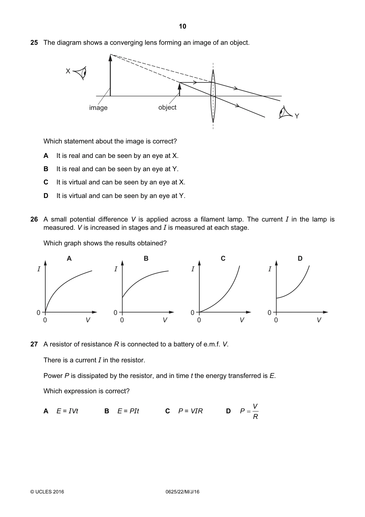 Cambridge IGCSE Physics 0625 2016 May/June Paper 2 · Variant 2 question paper, page 10 of 16